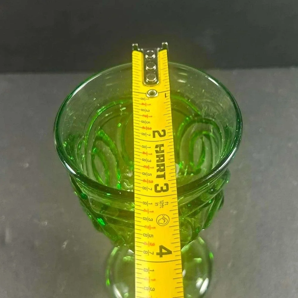 LG Wright Double Ring Goblet Green Vintage Pressed Glass Wine Water Glass